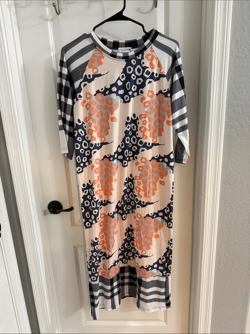 Raglan Midi Shift Dress in Navy, Peach & Cream - Floral Spot Print